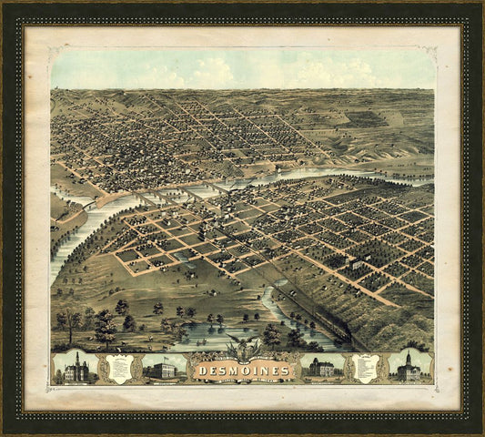 BIRD'S-EYE-VIEW DES MOINES, 1868  SM