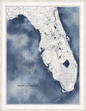 Florida Map in Blue Water with Pearl Frame