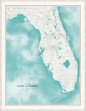 Florida Map Grande in Aqua  Water  with Pearl Frame