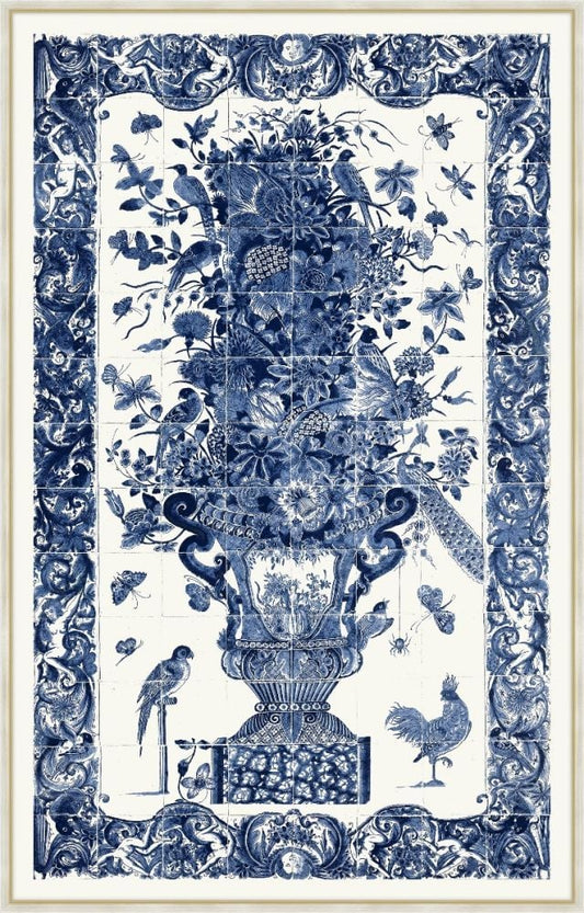 Blue Floral Chinoiserie Bouquet I with Champagne Frame