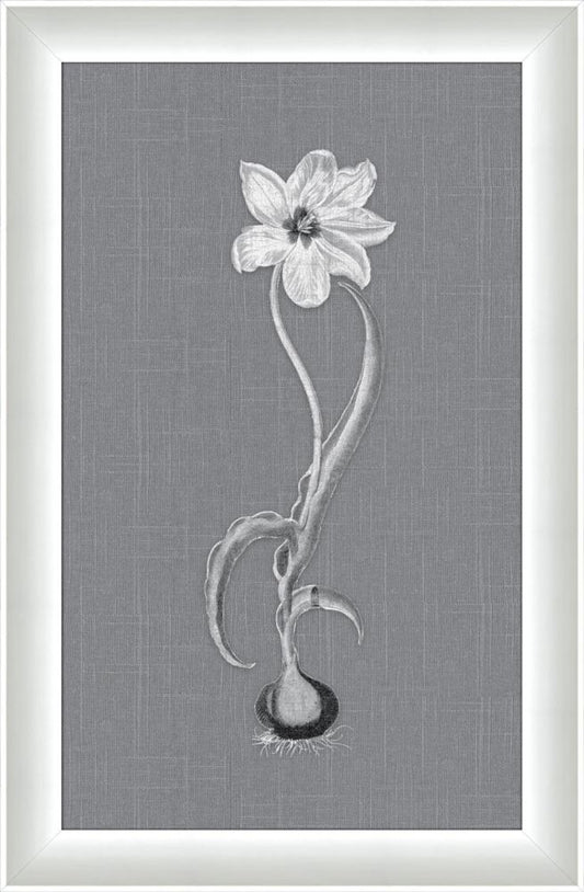 White Flora on Gray Linen III