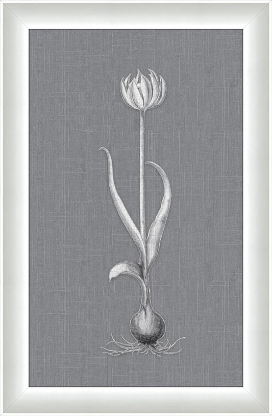 White Flora on Gray Linen IV