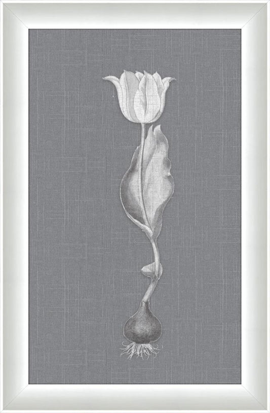 White Flora on Gray Linen V
