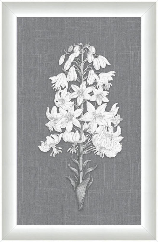 White Flora on Gray Linen VI