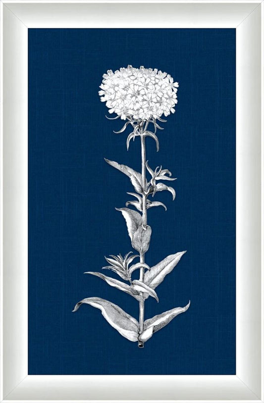 White Flora on Blue Linen V