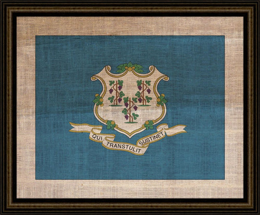 Connecticut State Flag on Antique Burlap