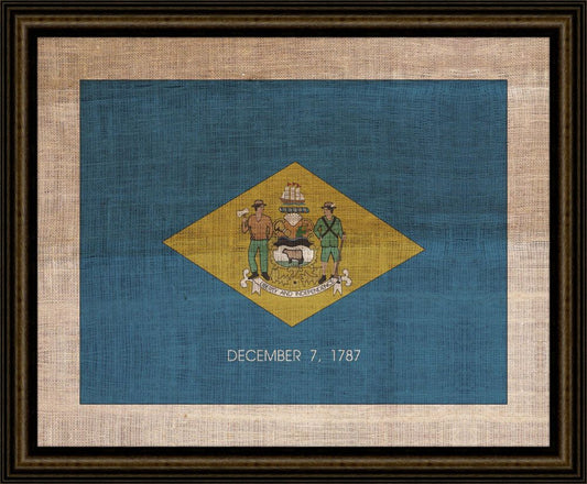 Delaware State Flag on Antique Burlap