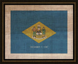 Delaware State Flag on Antique Burlap