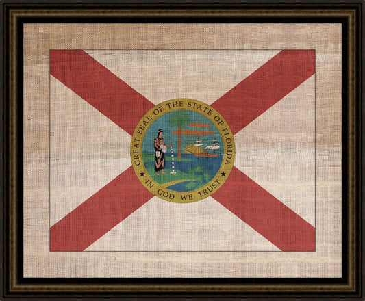 Florida State Flag on Antique Burlap