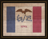 IOWA STATE FLAG ON ANTIQUE BURLAP