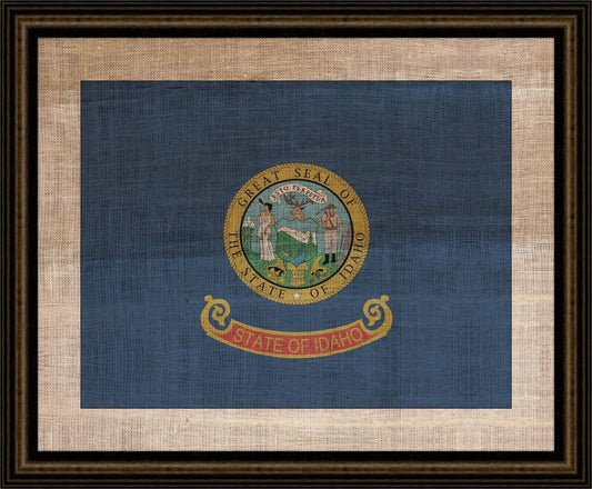 Idaho State Flag on Antique Burlap