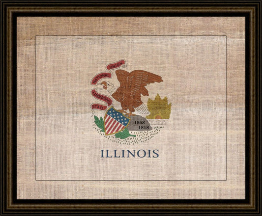 Illinois State Flag on Antique Burlap