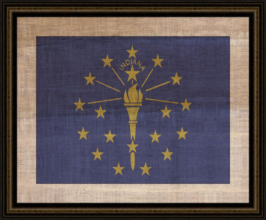Indiana State Flag on Antique Burlap
