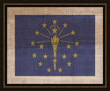 Indiana State Flag on Antique Burlap