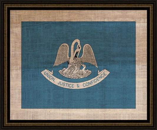 Louisiana State Flag on Antique Burlap