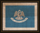 Louisiana State Flag on Antique Burlap