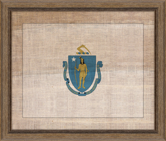 Massachusetts State Flag on Antique Burlap