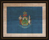 Maine State Flag on Antique Burlap