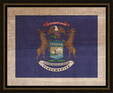 Michigan State Flag on Antique Burlap