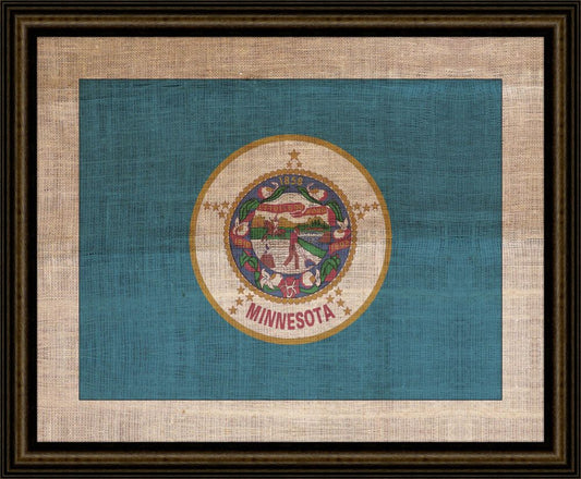 Minnesota State Flag on Antique Burlap