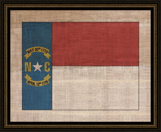 NORTH CAROLINA STATE FLAG ON ANTIQUE BURLAP