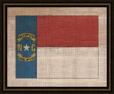 NORTH CAROLINA STATE FLAG ON ANTIQUE BURLAP