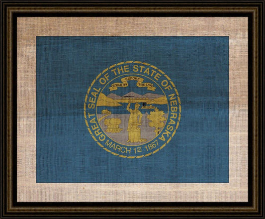 Nebraska State Flag on Antique Burlap