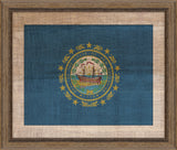 New Hampshire State Flag on Antique Burlap