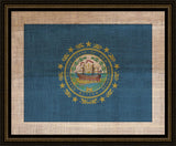 New Hampshire State Flag on Antique Burlap