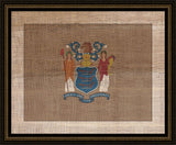 New Jersey State Flag on Antique Burlap