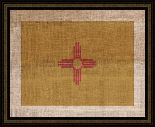 New Mexico State Flag on Antique Burlap