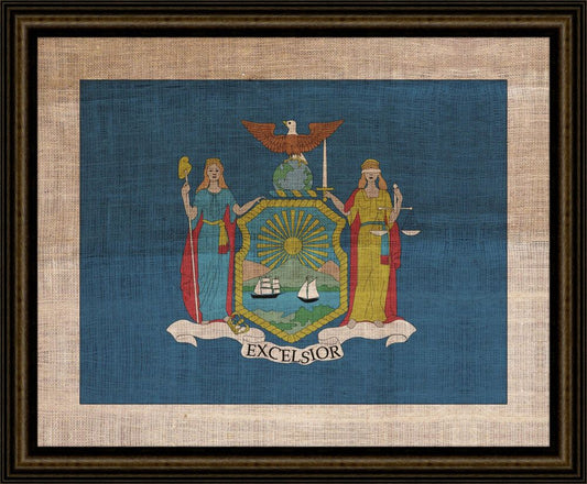 New York Flag on Antique Burlap