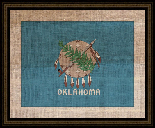 Oklahoma State Flag on Antique Burlap