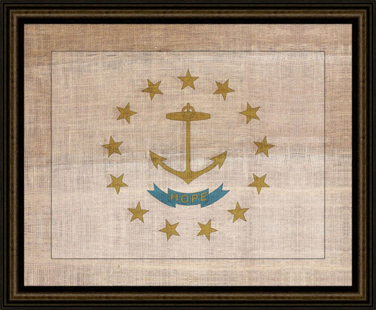 Rhode Island State Flag on Antique Burlap