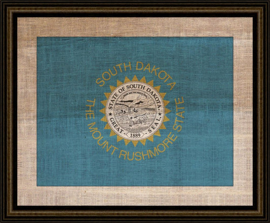 South Dakota State Flag on Antique Burlap
