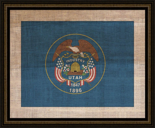 Utah State Flag on Antique Burlap