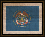 Utah State Flag on Antique Burlap