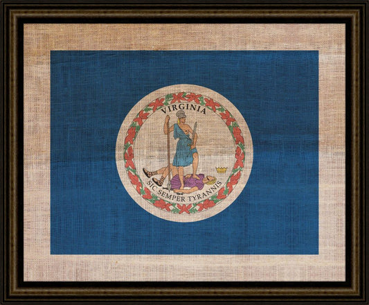 Virginia State Flag on Antique Burlap