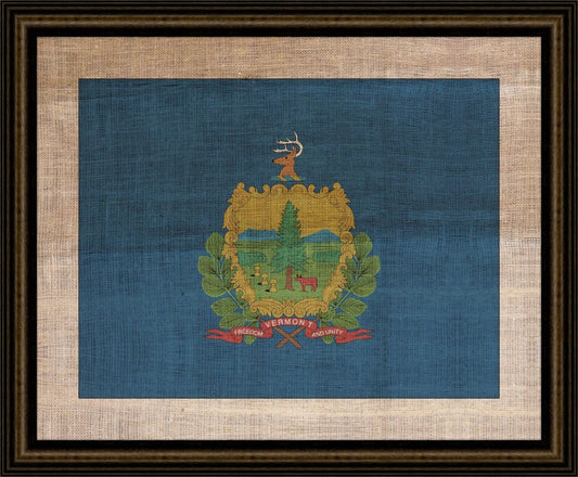 Vermont State Flag on Antique Burlap
