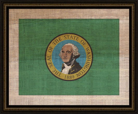 Washington State Flag on Antique Burlap