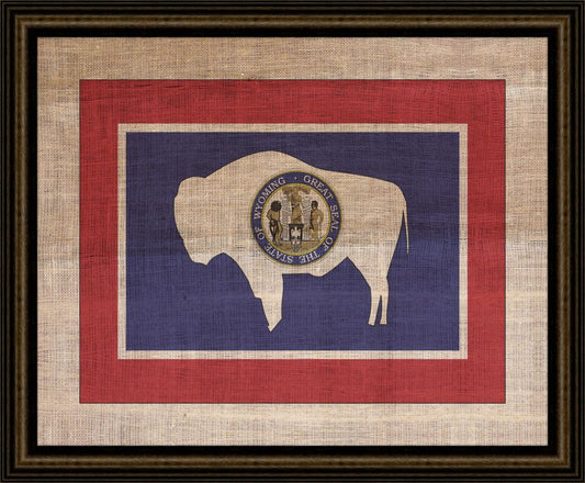 Wyoming State Flag on Antique Burlap