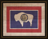 Wyoming State Flag on Antique Burlap