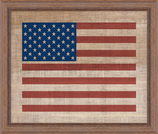 American Flag on distressed  Linen - Med