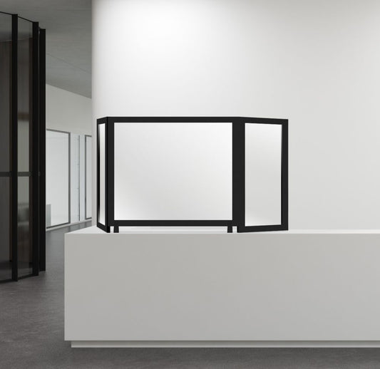Style Safe Plexi Barrier, 36x30 with counter stand and 12" adjustable side panels - Black