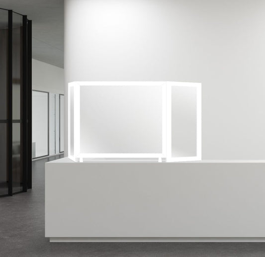 Style Safe Plexi Barrier, 36x30 with counter stand and 12" adjustable side panels - White