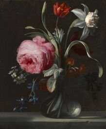 Flowers In A Vase, Simon Verelst, 1669 Boxed Canvas