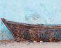 Old Boat in the Sand with Red Grass Boxed Canvas