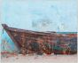 Old Boat in the Sand with Red Grass on Canvas