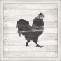 Black Rooster Stamped On White Wood