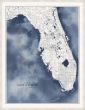Florida Map in Blue Water with Pearl Frame